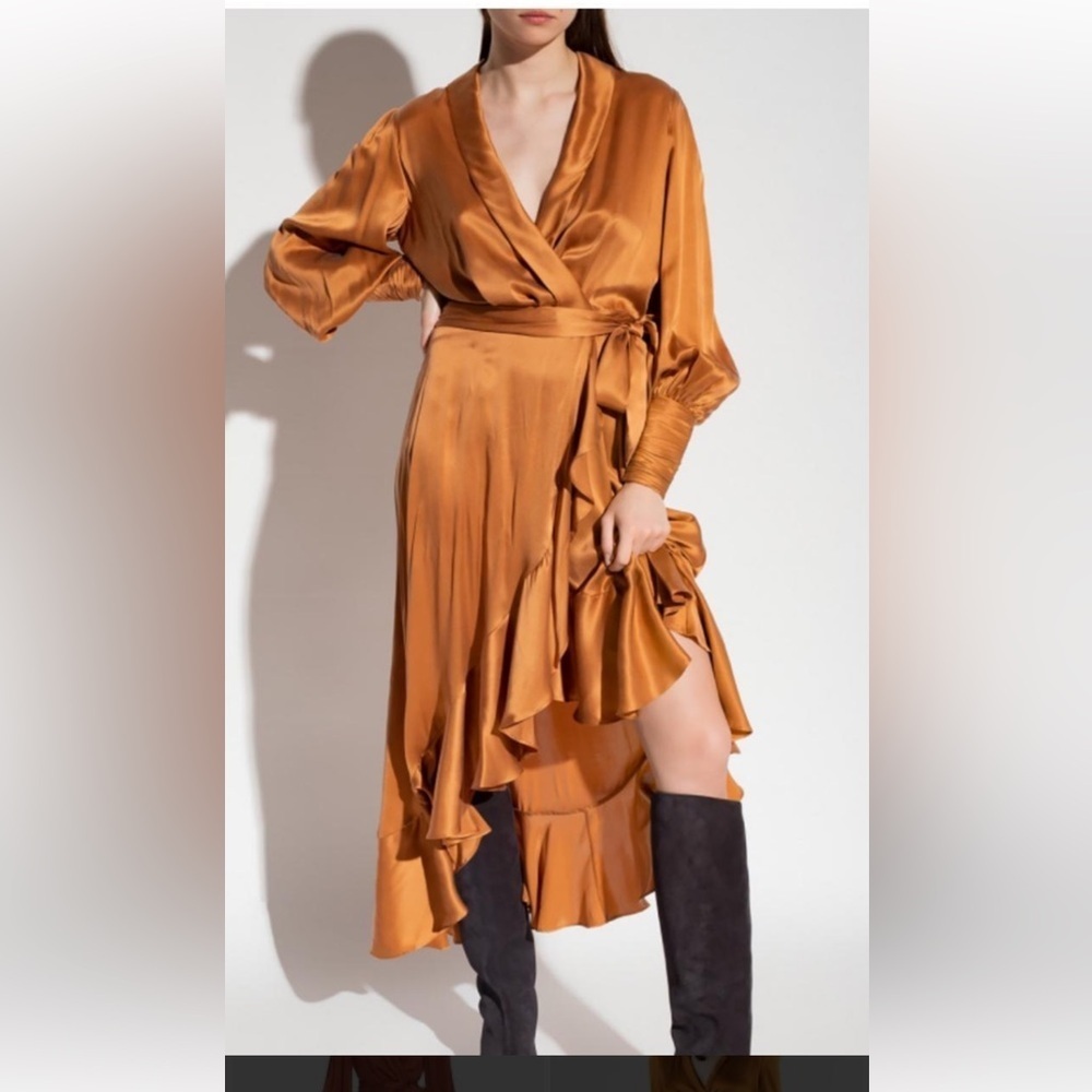 Zimmermann Silk Wrap Dress in Rich Gold